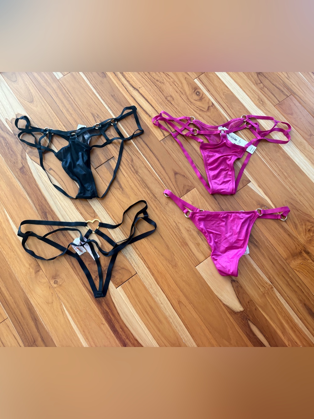 Victoria's Secret Black & Fuchsia Strappy things and g strings